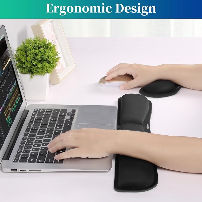 TIDALSOIL 2-Piece Keyboard and Mouse Wrist Rest Pad Set, Black - Image 2