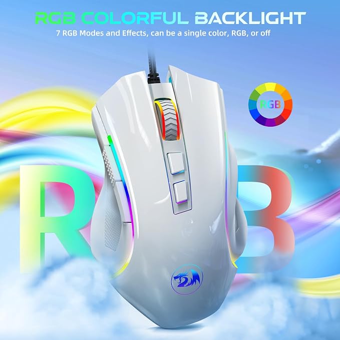 Redragon M602 Gaming Mouse, Ergonomic RGB Gaming Mouse Wired with 7200 Adjustable DPI, 9 Programmable Buttons, Professional Software for Gamer Office [White] - Image 6