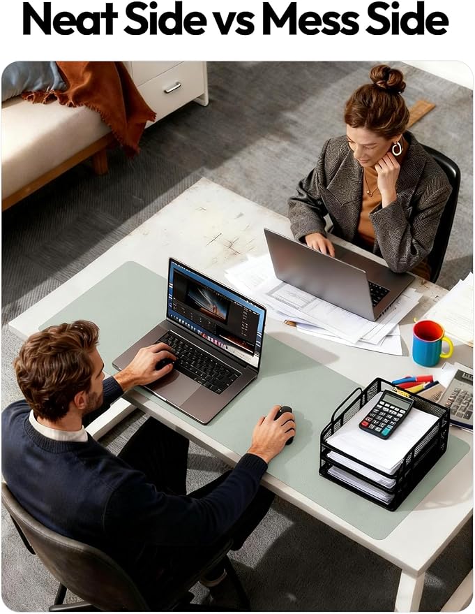 YSAGi Leather Desk Pad Protector, Office Desk Mat, Large Mouse Pad, Non-Slip PU Leather Desk Blotter, Laptop Desk Pad, Waterproof Desk Writing Pad for Office and Home (Grayish Green, 47" x 17") - Image 6
