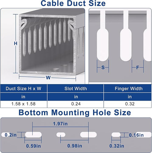 1.6"H x 1.6"W Cable Raceway, 99in Under Desk Wire Management Channel, Grey - Image 2
