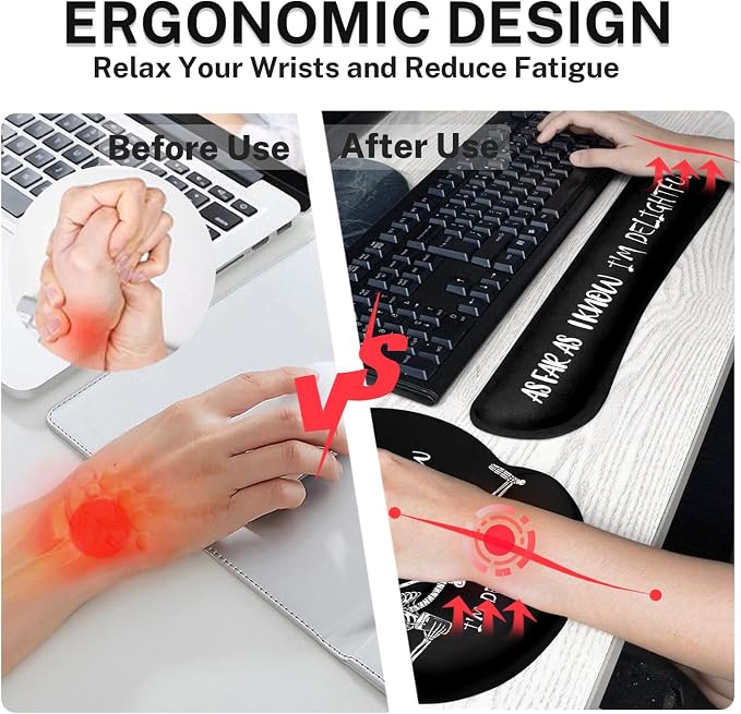 Britimes Ergonomic Mouse Pad Set with Wrist Rest, Black Skull Skeleton - Image 5