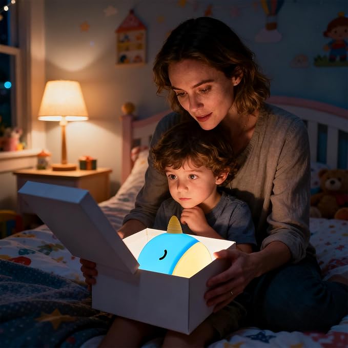 Cute Narwhal Night Light, Tap Control with 3 Warm White Brightness, USB Kids Bed Lamp with 30-Minute Timer, Soft Silicone Glow for Nursery, Birthday Gift, Blue - Image 9