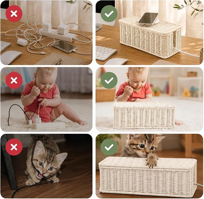 Cable Management Box, Handmade Rattan Cord Organizer for Power Strip - Image 8