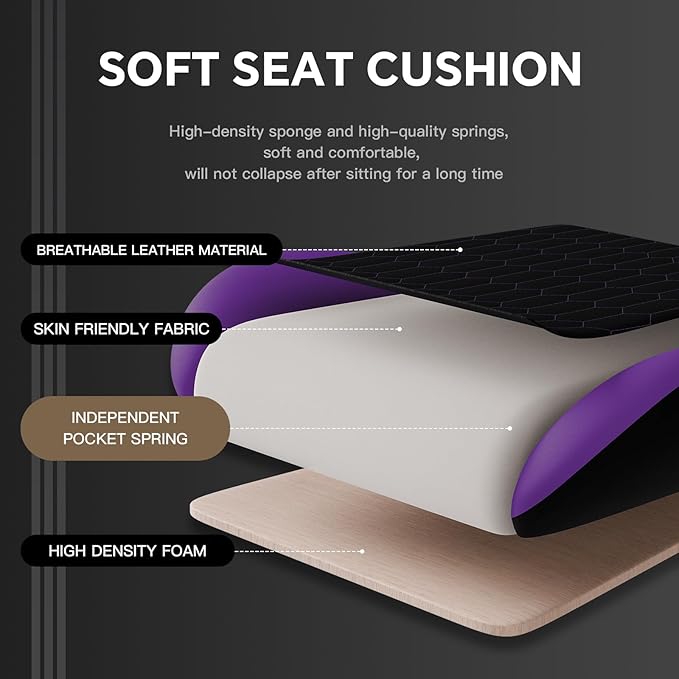 Gaming Chair with Footrest, High Back Gaming Chairs PVC Leather Ergonomic Gamer Chair with Adjustable Headrest Lumbar Support Racing Style Video Gaming Chair for Office/Home (Purple) - Image 7