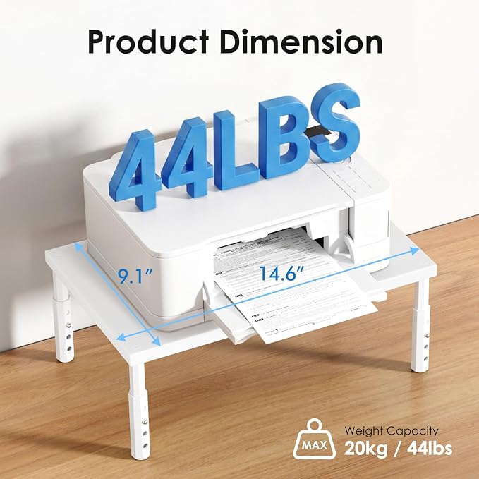 ECOLOVI Adjustable Wood Computer Monitor Stand Riser, Office Desk Organizer and Accessories for Monitor, Laptop, PC, Printer, Office Desk Accessories Workspace Organizer for Home Office Supplies, White - Image 3