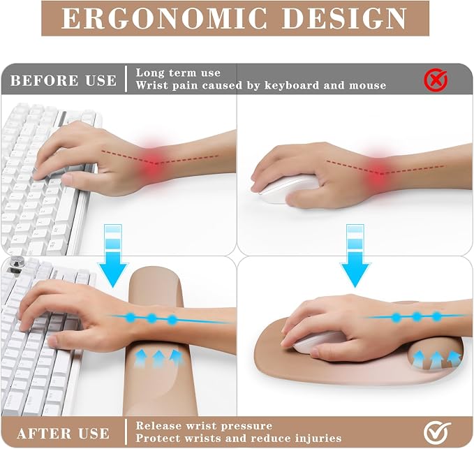 Wrist Rest for Keyboard and Mouse, Ergonomic Gel Computer Keyboard Wrist Rest with Memory Foam, Keyboard Wrist Support Pad for Long Hours of Work, Gaming, Studying-Relieve Wrist Pain - Image 2