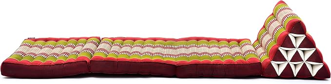 Leewadee - Comfortable Japanese Floor Mattress Used As Thai Floor Bed with Triangle Cushion, Futon Mattress Or Thai Massage Mat, 67 x 21 inches, Green Red | Floor & lounge cushion for relaxing, reading & TV - for meditation & yoga, firm & stable - Image 9