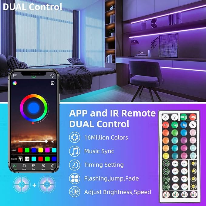 KSIPZE Led Lights for Bedroom 50ft Led Strip Lights with Remote App Control - Image 2