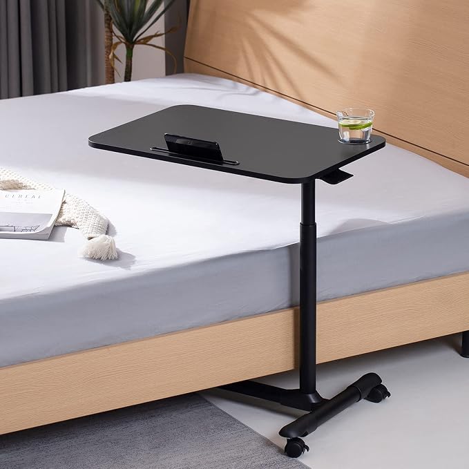 ETHU Overbed Table with Wheels, Height Adjustable 27.1-34.2", Black - Image 2