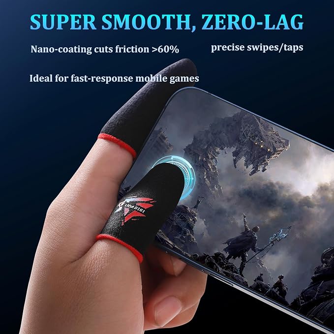 Gaming Finger Sleeves for Sweaty Hands & Mobile Gaming, Smooth Touch Screen Thumb Protector, Anti-Slip Sweat-Proof Controller Accessories, Black (Black Finger Sleeves (10 PCS)) - Image 3
