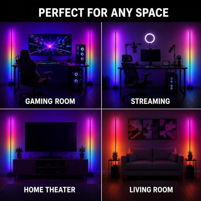 RGB Corner Floor Lamp for Gaming Room, APP Control - Image 5