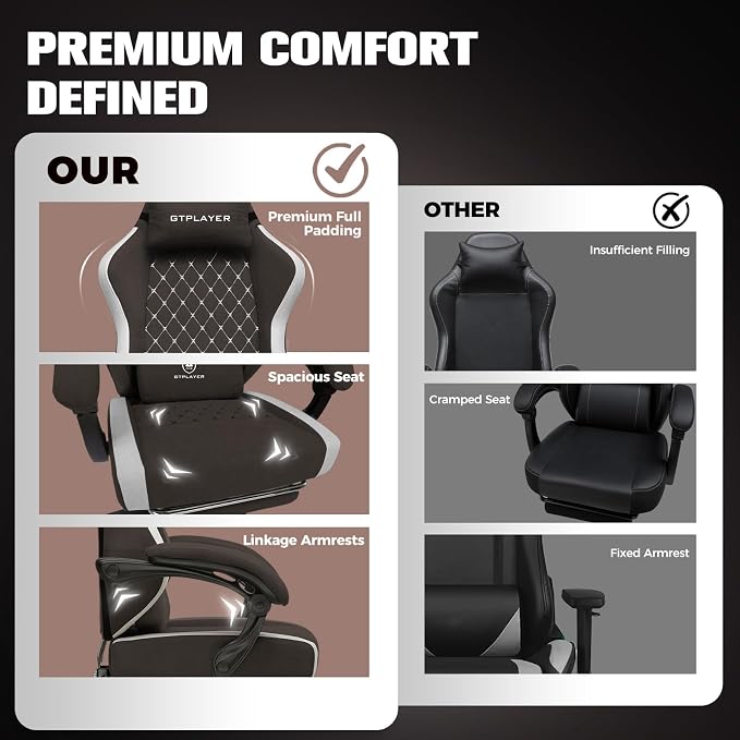 GTPLAYER Gaming Chair, Ergonomic Computer Chair with Footrest and Lumbar Support, High Back Recliner Chair 350lbs, Height Adjustable for Home Office, Brown - Image 9