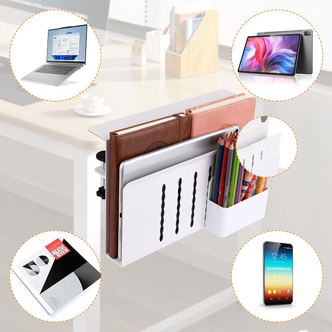 Desk Side Storage, Under Desk Laptop Mount, Table Side Hanging File Organizer, No Drill Clamp On Cable Management Tray, Laptop Holder with Magnetic Pen Holder for Office and Home - Image 4