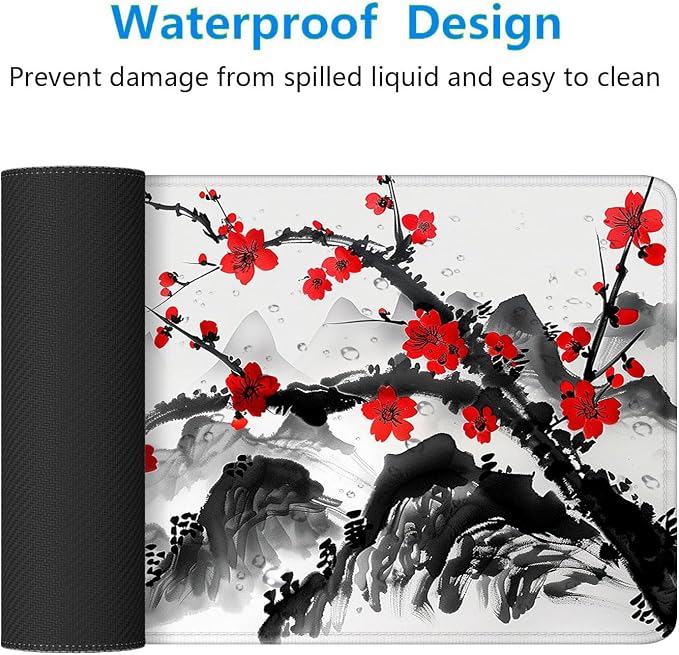 Watercolor Cherry Blossom Gaming Mouse Pad Desk Pad Ink Landscape XL Mouse Pad Large Mousepad Extended Laptop Keyboard Mat Gaming Desk Pad Mouse Mat Office Computer Keyboard Laptop Home 31.5"x11.8" - Image 4