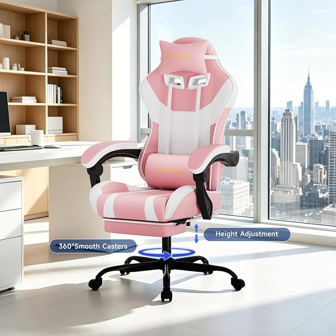 Ergonomic Gaming Chair,A Versatile 3-in-1 Video Game Chair for Work, Study, and Gaming,Features an Adjustable Backrest, Footrest, and Linked Armrests Office Chair for Adults,Pinkwhite - Image 7
