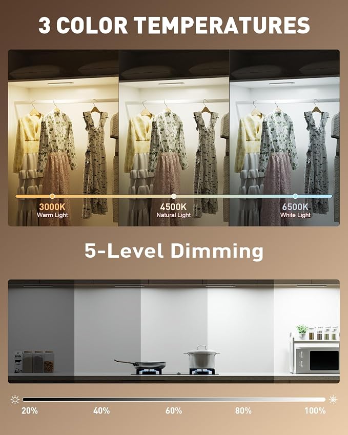 Under Cabinet Lights Wireless, 58-LED Rechargeable Motion Sensor Closet Lights with Remote Control, RGB Color Changing Under Counter Lights for Kitchen, Pantry, Bedroom, Stairs, 4 Pack - Image 5