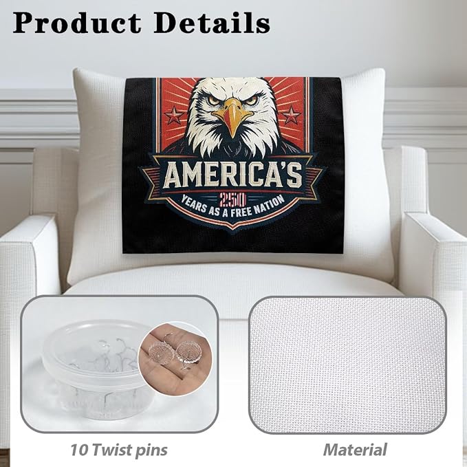 250th Anniversary Text Eagle Recliner Headrest Cover 26x16 Inch - Easy to Install Polyester Slipcover Chair, Decoration & Non-Slip Design with Fixing Nails for Office/Home - Image 4