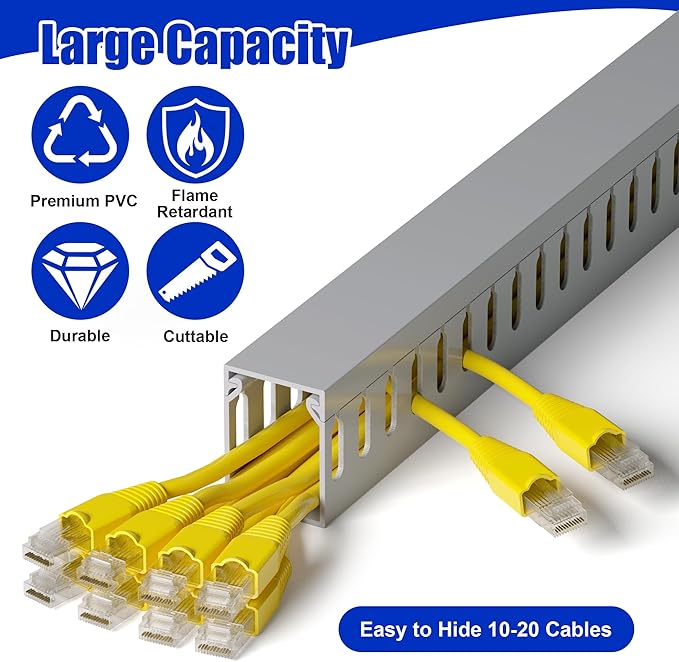 1.6"H x 1.2"W Cable Raceway, 99in Under Desk Wire Management Channel, Grey - Image 3