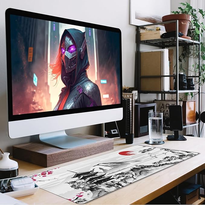 Japanese Landscape Large Mouse Pad Large Extended Mouse Pad | Home Office Gaming Work 35.4x15.7 inch Big Computer Mousepad Waterproof Non-Slip Rubber Mice Pads Stitched Edges - Image 7