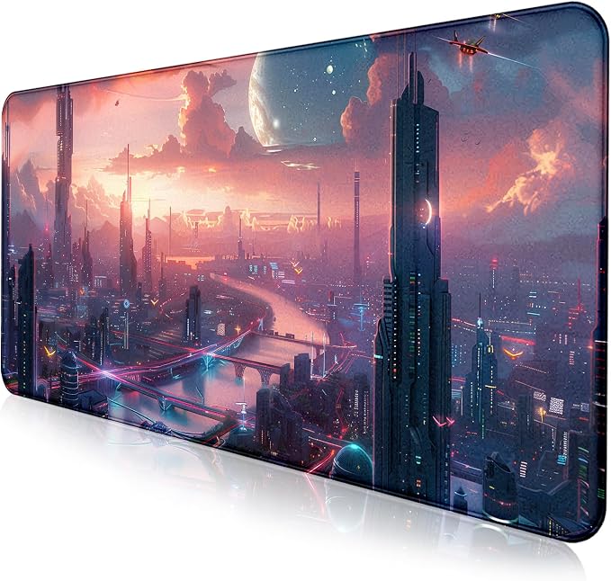 Digital Night Scene Office Art Desk Mat, Female Learning Computer Mouse Mat | Large Extended Mouse Pad; Full Desk Coverage; Waterproof Coating; Stable Anti-Slide Base For Gaming, Office, Study Daily Use by LQFIWSS