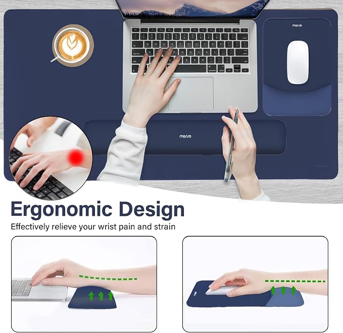 MOSISO Keyboard Mouse Pad Set, Large Gaming Mouse Pad&Keyboard Wrist Rest | Rectangular Mousepad with Wrist Rest&Coaster, Ergonomic Non-Slip&Easy Typing Pad with Curved Silicone Lining, Navy Blue - Image 3