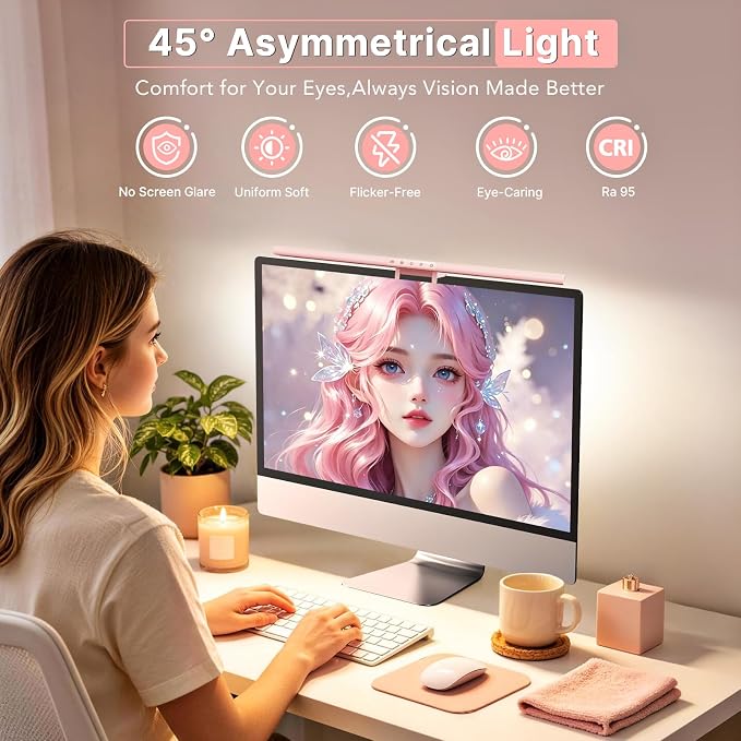 Syrinx Monitor Light Bar for Home Office & Gaming, Eye-Caring Computer Monitor Lamp, No Glare Screen Light, CRI95+, Stepless Brightness & Color Temp Adjustment, USB Powered, for Flat & Curved Monitors - Image 2