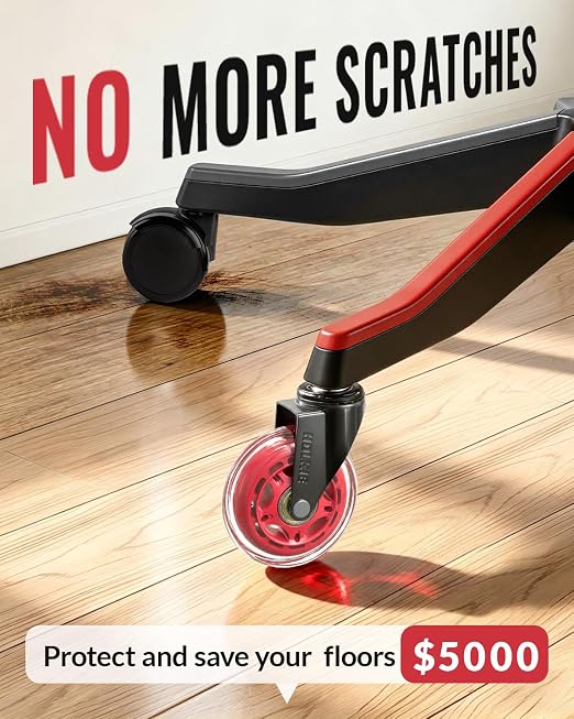 HOLKIE Gaming Chair Wheels Red Roller Blade Rubber Caster 3 Inch Set of 5 for Carpet Hardwood Floors - Image 3