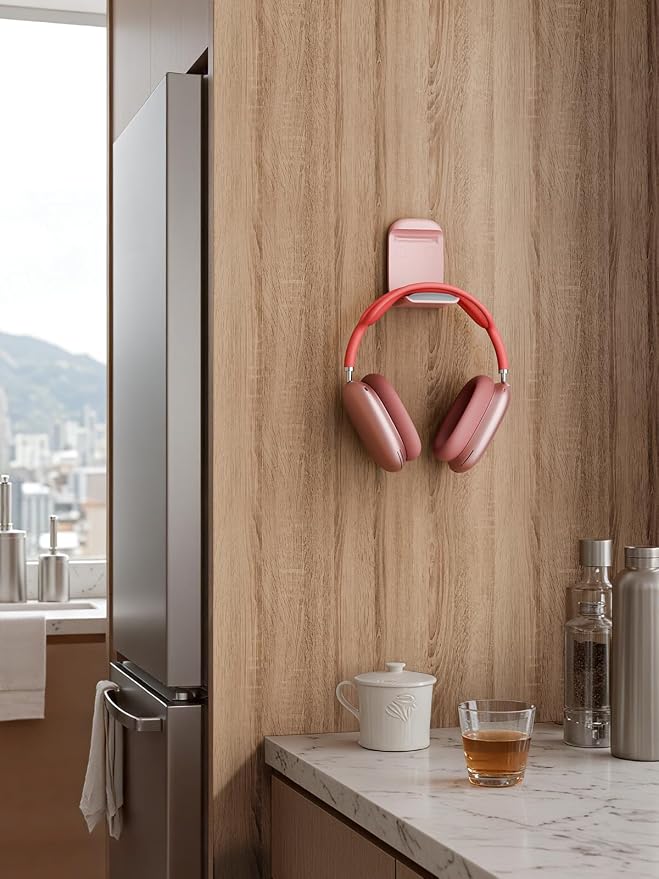 MAMUVIMO Headphone Stand, Headset Stand Foldable ＆ Sticky, Headphone Holder Hook Mount with Non-Slip Silicone, Adhesive Earphone Desk Hanger Clip Space-Saving for Airpods Max, All Earphones- Pink - Image 9