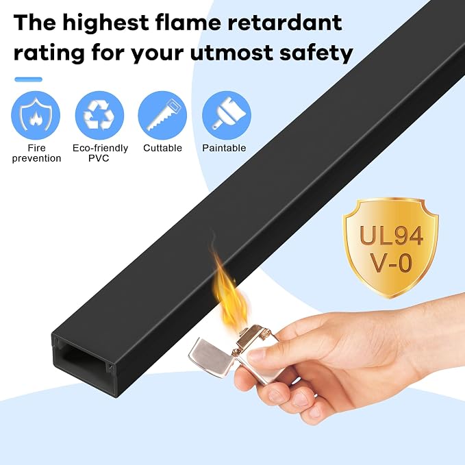 126in Cord Hider Kit, Wire Hiders for TV on Wall, Paintable Cable Management Kit, Wire Cover for Wall Mount TV, Hide Wires Along Wall, Black Cord Cover Wall Wire Management, 8xL15.7in W0.95in H0.55in - Image 5