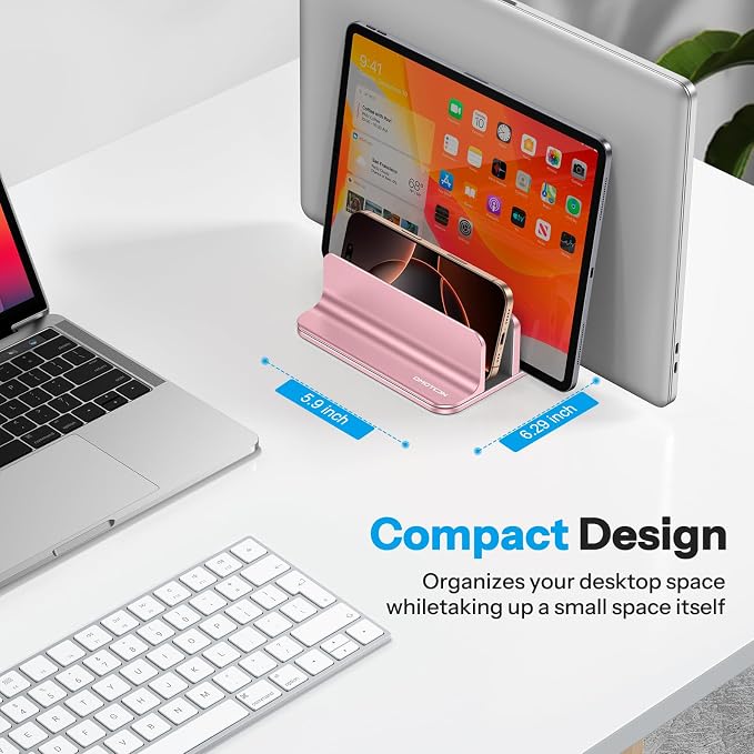OMOTON 3-Slot Multiple Vertical Laptop Stand, Fits MacBook, Rosegold - Image 5