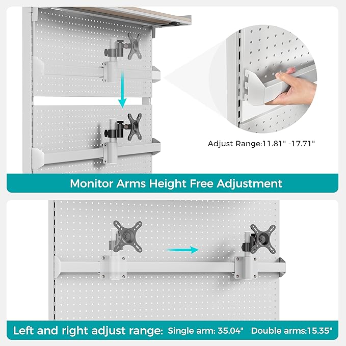 EUREKA ERGONOMIC Desk Pegboard with Dual Monitor Stands, LED Metal Pegboard for Gaming Desk, Privacy Panel with 4 Accessories Modular Hanging, Computer Accessories for Office, 43 x 34 Inch, White - Image 3