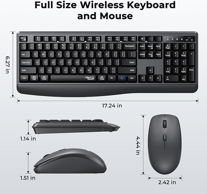 MEETION Wireless Keyboard Mouse Combo, Silent Full-Size Design, Black - Image 5