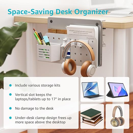 PEGZONE Desk Side Storage Organizer No Drill Under Desk Laptop Holder Bundle with 7 PCS Controller and Headphone Holder Wall Mount - Image 5