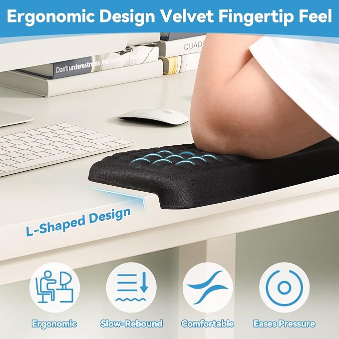 L-Shaped Desk Elbow Pad,Memory Foam Desk Edge Cushion for Armrest Support,2-Piece Ergonomic Elbow Rest for Desk with Non-Slip Base, Arm Rest for Computer Keyboard, Office and Home Use - Image 2
