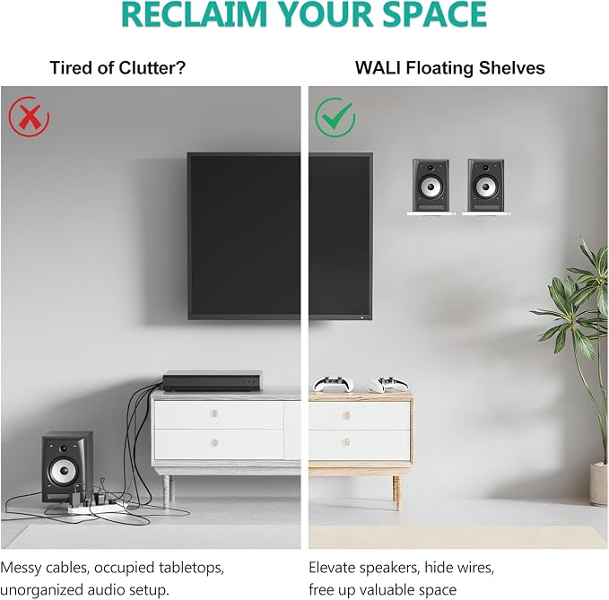 WALI Surround Sound Speaker Wall Mount, 1 Pair Heavy Duty Floating Shelf - Image 4