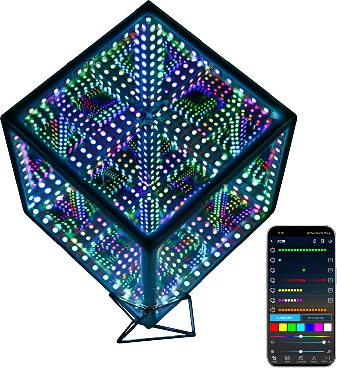 Infinity Mirror Hyper Cube Table Lamp, Desk Art Mood Light by Heepulor