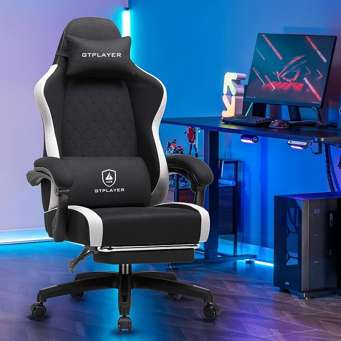 GTPLAYER Gaming Chair, Ergonomic Computer Chair with Footrest and Lumbar Support, High Back Recliner Chair 350lbs, Height Adjustable for Home Office, Black - Image 2
