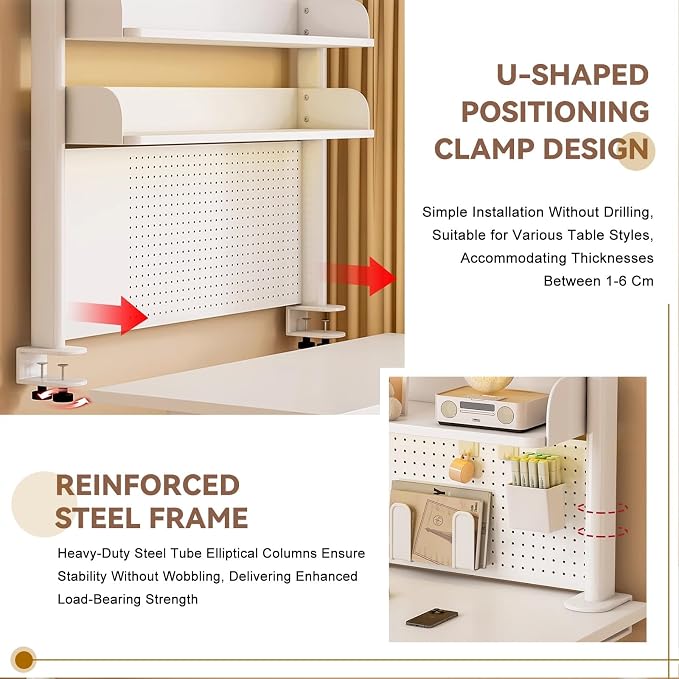 Clamp On Desks Organizer Shelf With Privacy Panel 23.6/31.5/39.3in Desk Extender Pegboard Workstation Desk- Pegboard With 20 Accessories For Gaming & Home Table(White,100cm/39.3in) - Image 5