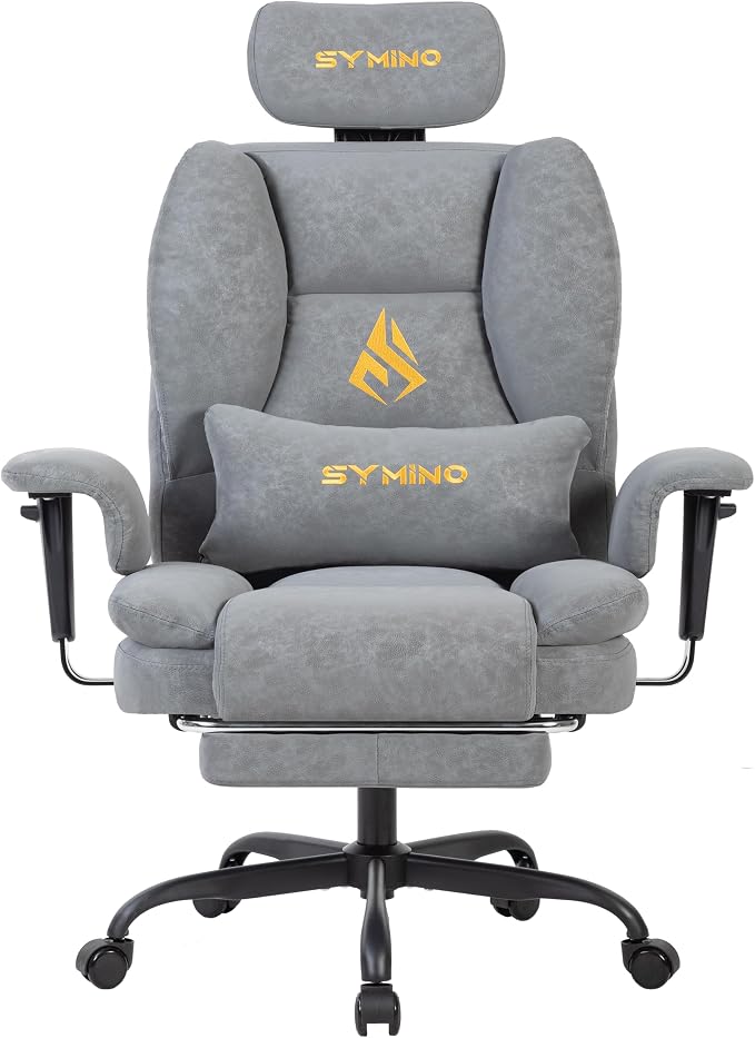 Symino Gaming Chair with Footrest, Up/Down Armrests, Suede Fabric Ergonomic Office Chair, 150° Recline Computer Chair for Desk, Grey by Unknown