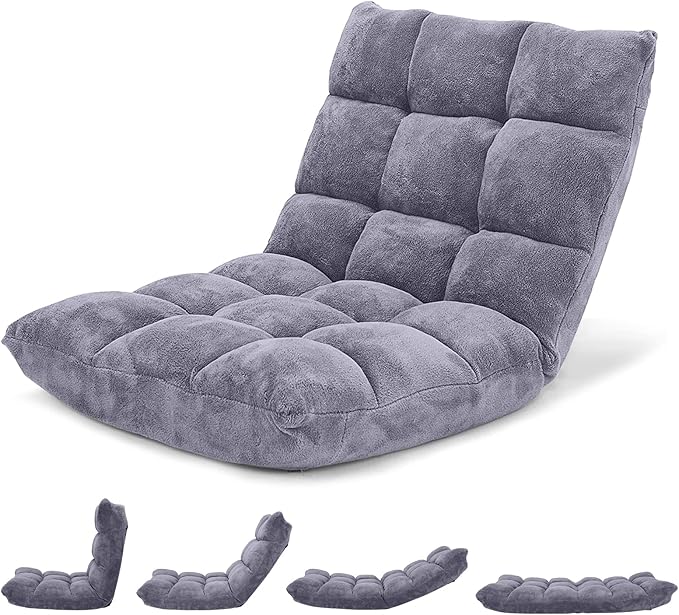 Giantex Folding Floor Chair with Back Support, 14 Adjustable Position, Padded Sleeper Bed, Couch Recliner, Gaming Floor Chairs for Adults, Meditation, Living Room (Grey) by Giantex