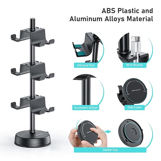 MANMUVIMO Headphone Controller Storage Stand Holder with Anti-Slip Stable Suction Cup 3 Tiers, Universal Storage Display Stand for Desk Compatible for PS5/PS4/Xbox Series/Xbox One - Image 4