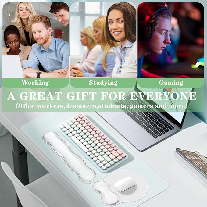 Gel Wrist Rest for Keyboard and Mouse Pad Set - Clear White - Image 8