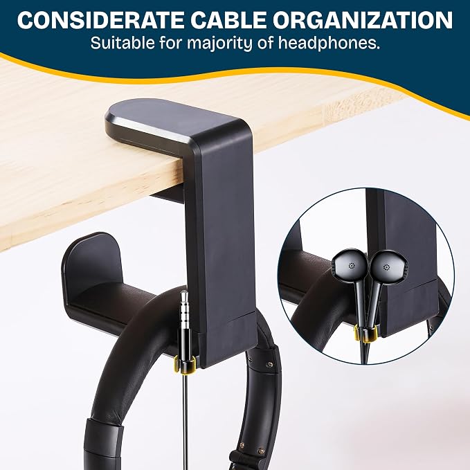 Headphone Stand for Desk - Clamp-On Headset Holder with 360° Rotating Hook | Universal fit, built-in cable management, space-saving clamp design, sturdy support for gaming, office & studio headsets - Image 6