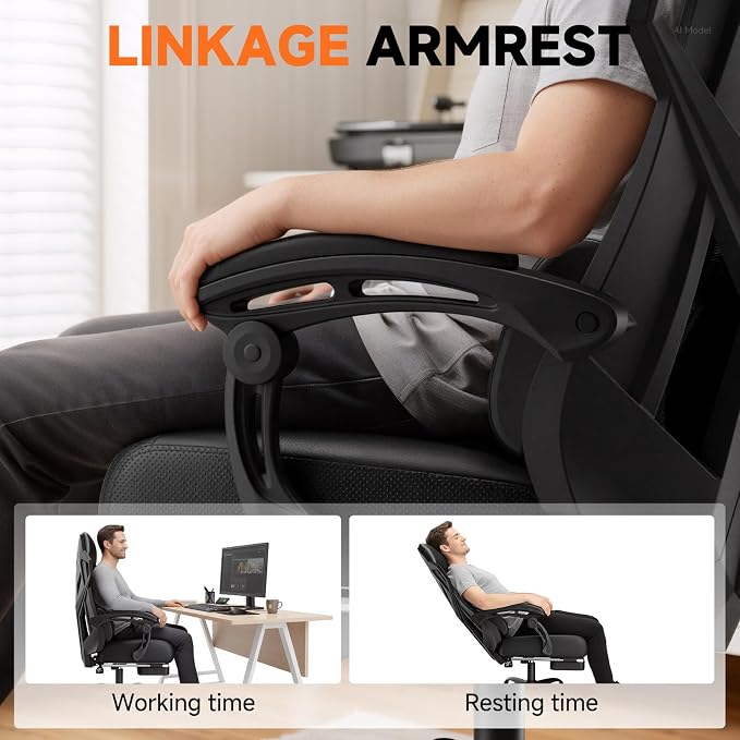 GTPLAYER Computer Chair with Adjustable Footrest, Ergonomic Gaming Chair with Headrest and Lumbar Support, Breathable Mesh Office Chair for Adults, High Back Reclining Desk Chair for Gaming and Office - Image 6