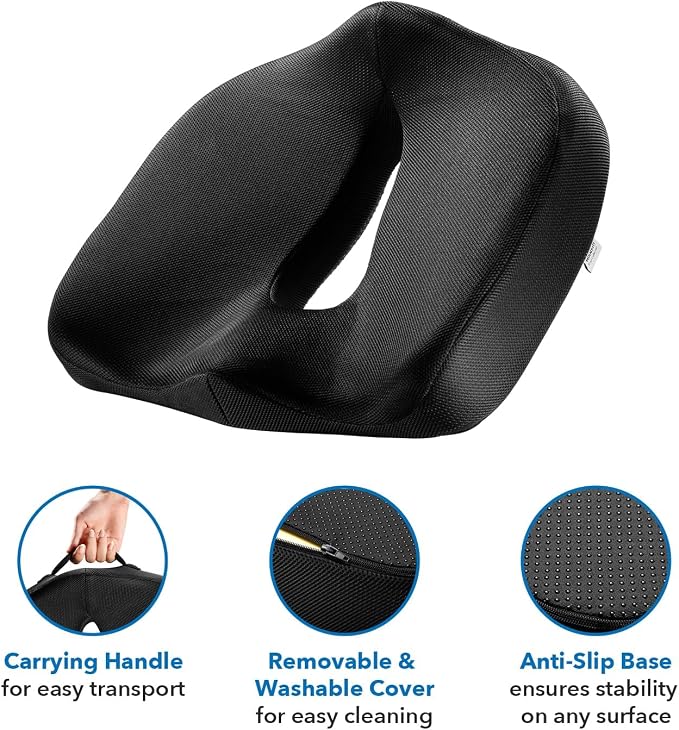 Mount-It! Office Seat Cushion, Premium Comfort Chair Lumbar Support, Memory Foam, Gel Filling, Ergonomic for Car, Desk, Back Hip Butt Tailbone Relief, Sciatica Cushions Washable Cover in Black - Image 8