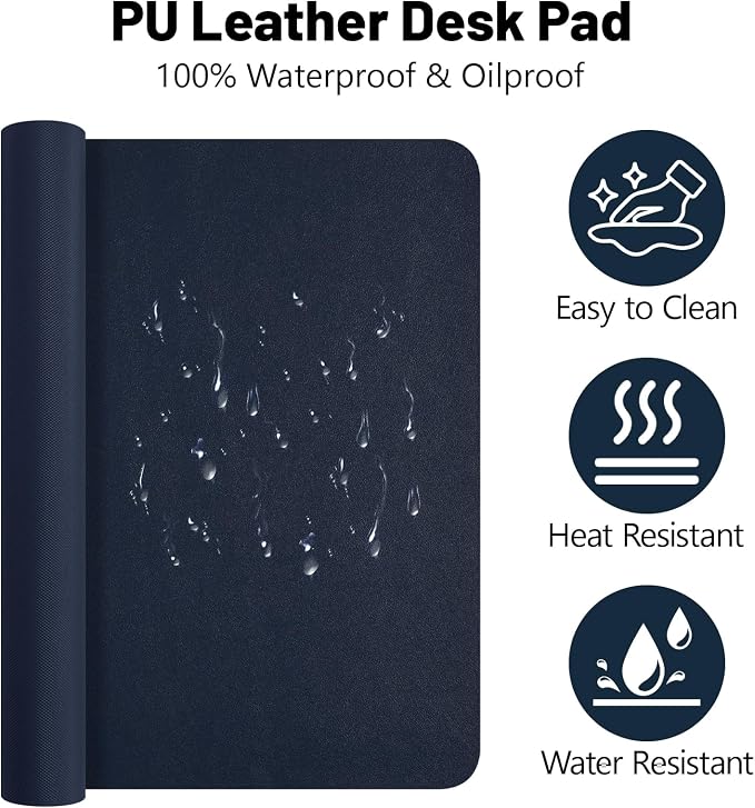 Leather Desk Pad Mat, Navy Blue Desk Mat, 23.6" x 13.7" | Non-slip and Waterproof Computer Mat, Desk Protector for Office/Home, Desk Accessories - Image 2