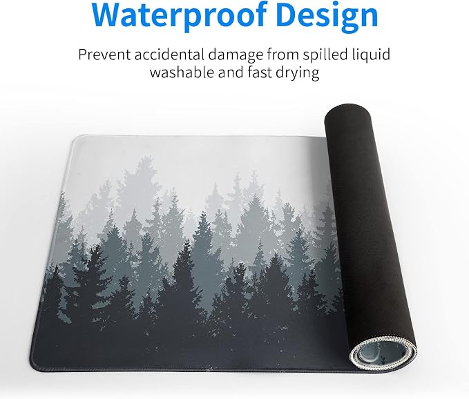 Desk Mat,Large Mouse Pad 31.5x11.8 Inch XL Extended Gaming Mouse Pad Mat with Non-Slip Base Stitched Edges Mousepad for Computer,Office,Keyboard and Laptop - Fog Misty Forest - Image 4
