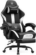 GTPLAYER Gaming Chair with Foot Rest & Pocket Spring Cushion, Ergonomic High Back Computer Chair with Headrest & 360°-Swivel Seat for Home Office Desk, PU Leather, White/Black by GTPLAYER