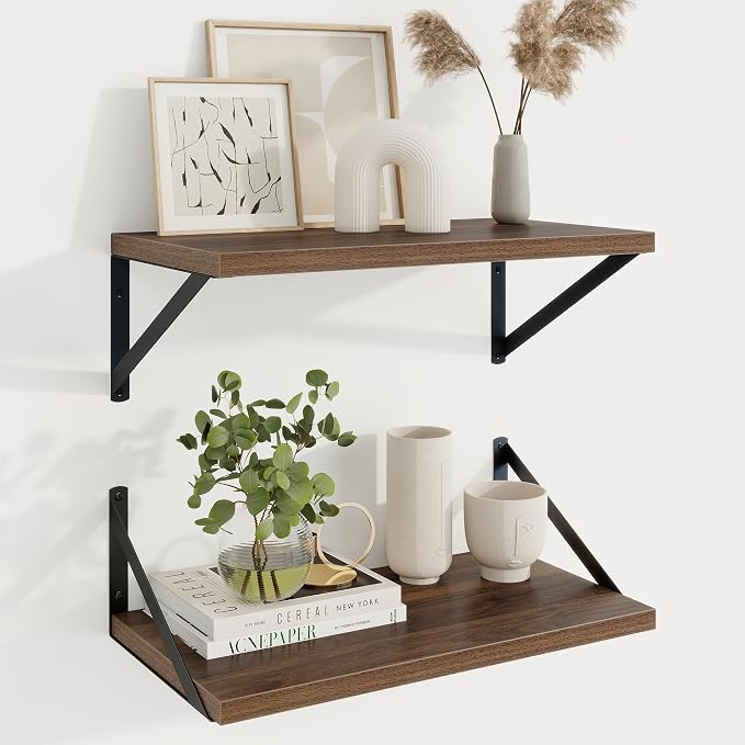 Axeman Deep Floating Shelves, 18'' x 10'' Walnut Wall Shelves Set of 2 by Axeman