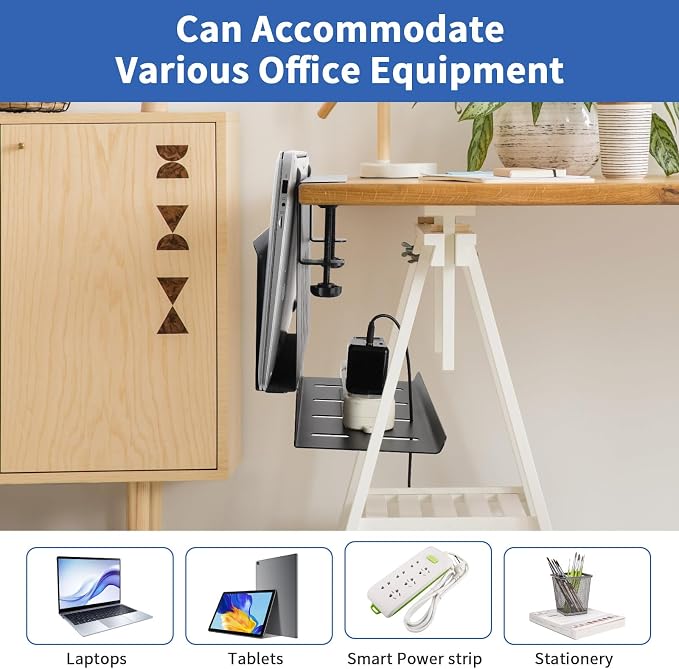 LUKETURE Desk Side Storage, Under Desk Laptop Mount with Cable Tray - Image 5